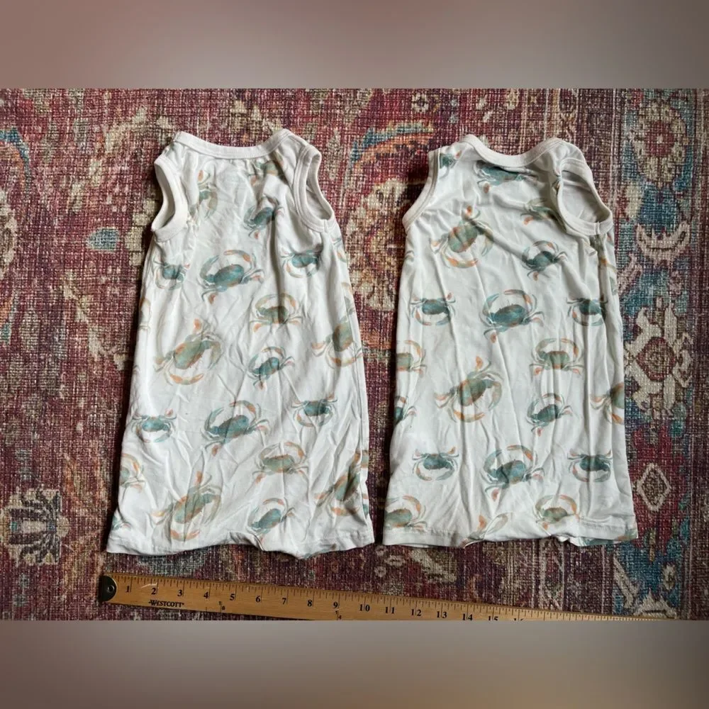 Coccoli Girls White Tank Nightgowns with Teal & Peach Crab Print (Pair)